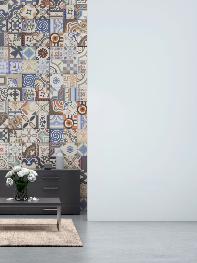 An interior part way through a wallcovering installation