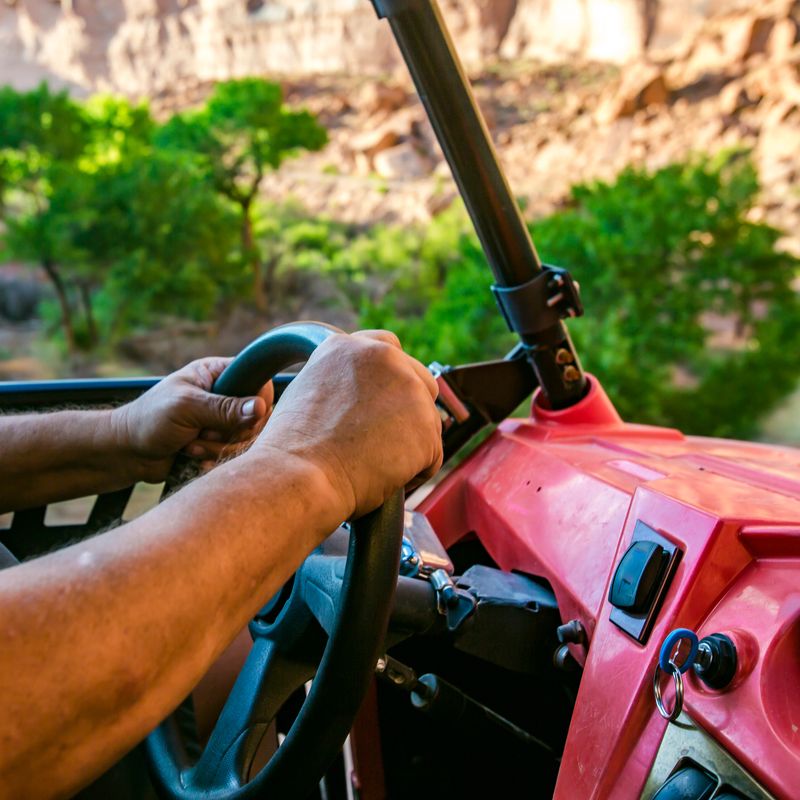 Off road vehicle views of Moab Utah trails on bright sunny days