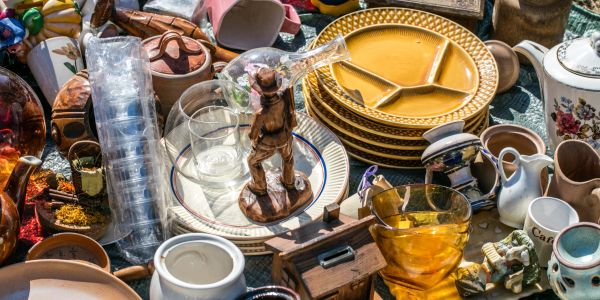 A collection of assorted vintage kitchenware and decorative items.