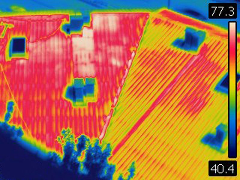 Image taken with infra red camera. Each color represents different temperatures, as is shown on spectrum scale on right side of image. Temperature in upper left corner is temperature of point where cursor is.