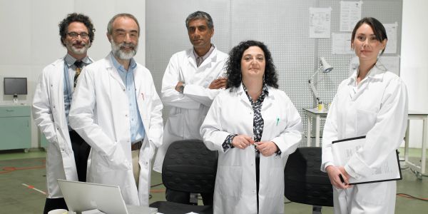 Equipe médica em jalecos brancos.