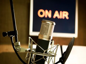 Microphone setup for live broadcast.
