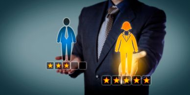 Businessman comparing two employee ratings.