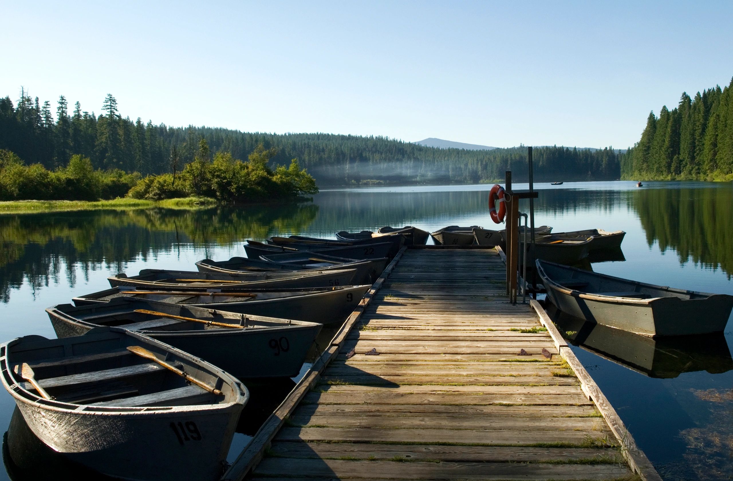 Docked vessels on the lake