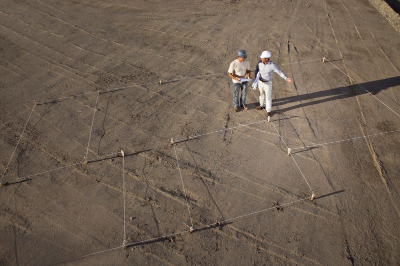 Construction workers outlining construction site