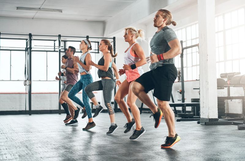 Shot of a fitness group working out at the gym