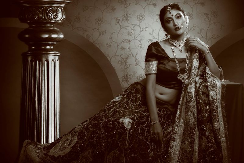 Indian bride with traditional ethnic wear and jewelry