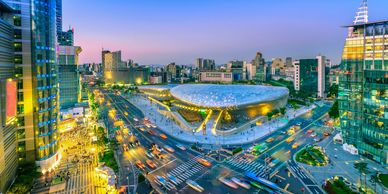 Seoul, South Korea cityscape at dusk 