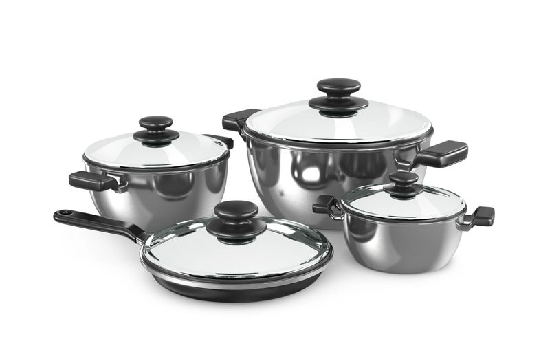 set of saucepans isolated on white background. 3d illustration