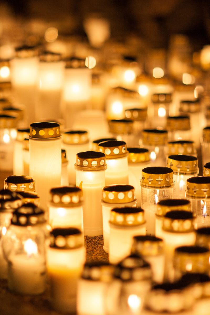 Beautiful sea of candles at cemetery