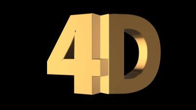 Golden 4D text on black background.