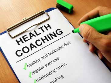 Checklist for health coaching with green highlighter marks.