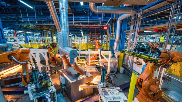 Industrial automated robotic assembly line.