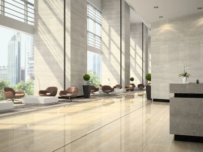 A polished marble lobby/common-area floor done by all pro repair service 