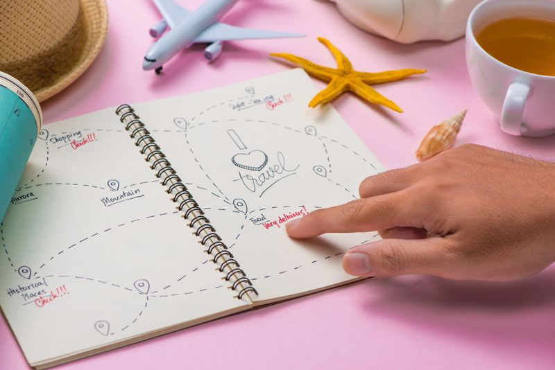 Open notebook with the route for your summer vacation
