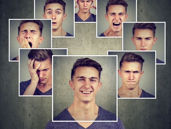 Man showing multiple facial expressions and emotions.