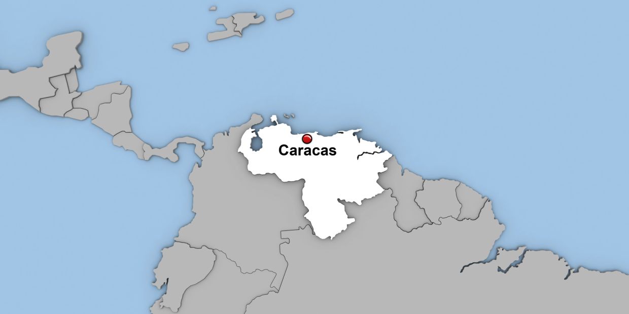 Mapa de Venezuela con Caracas resaltada.