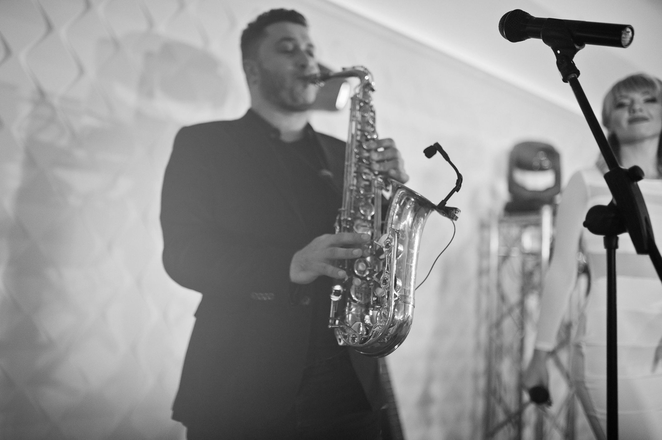 Live saxophonist performing at a wedding reception in Yorkshire