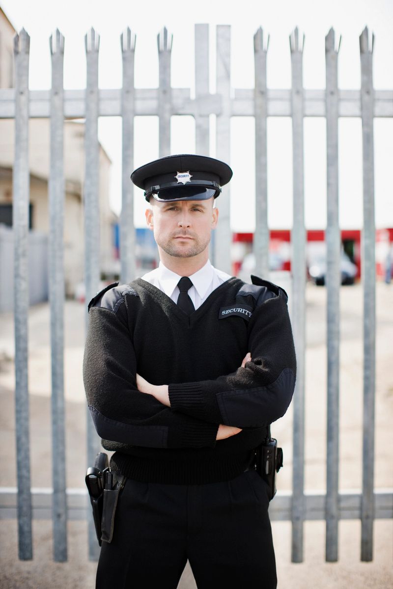 Security guard standing in front of gate