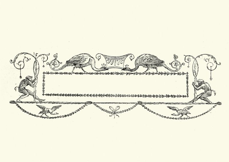 Vintage engraving of a Ornate victorian peacock title banner, 19th Century