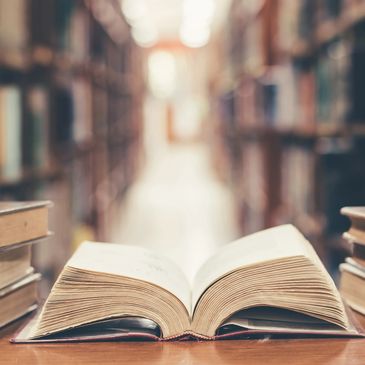 Open book in a library 