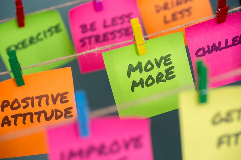 Closeup notes concept for motivation for move more to stay healthy or lose weight