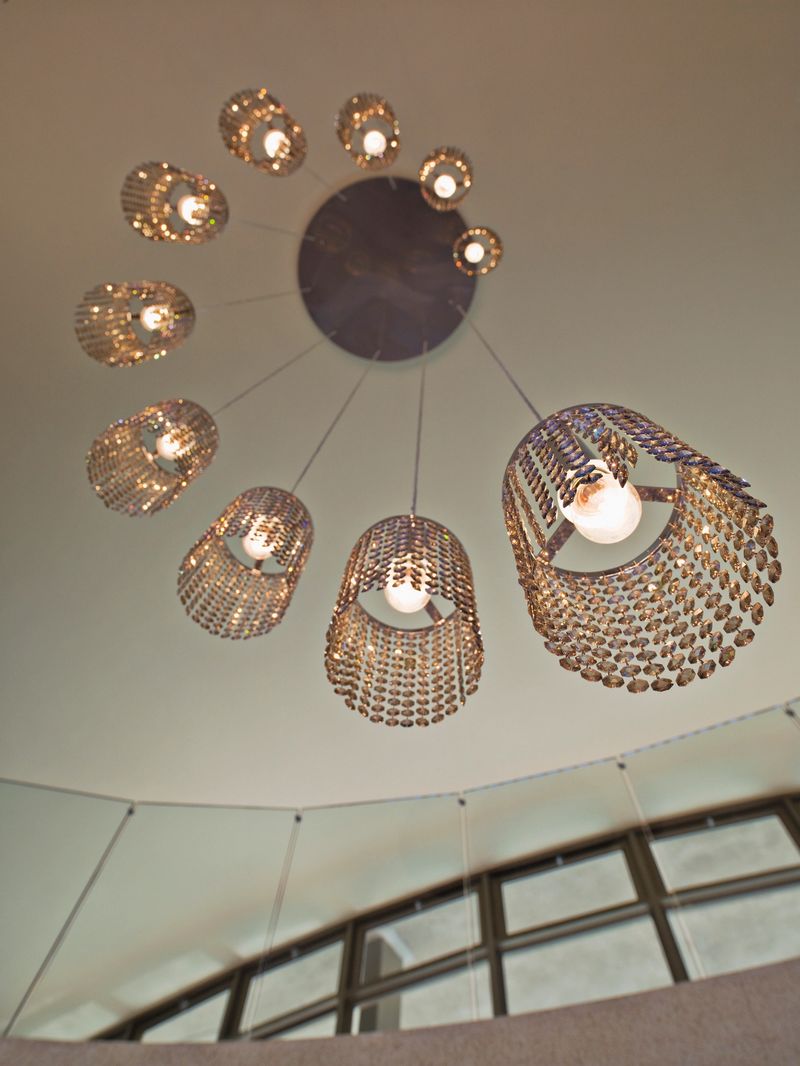 Ornate, modern chandelier  in a modern home