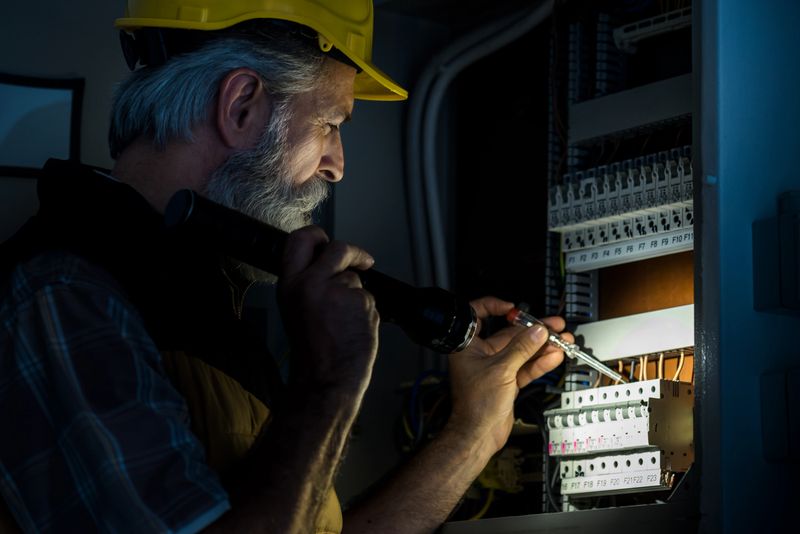 Electrician repairing electric panel