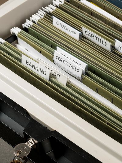 Organized file cabinet with labeled folders.