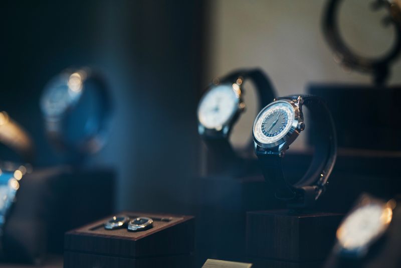 Men watches in a showcase of a luxury store in Milan