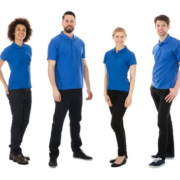 Team in matching embroidered polos