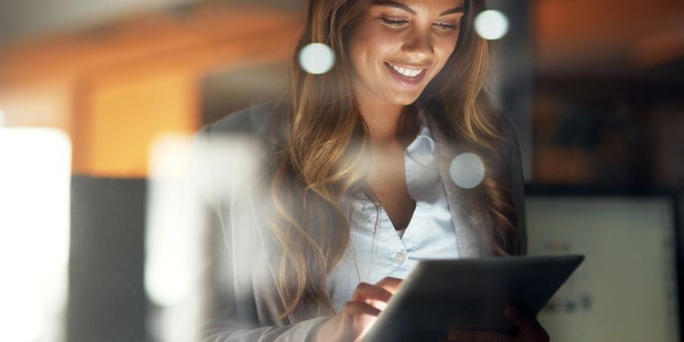 Woman working on tablet