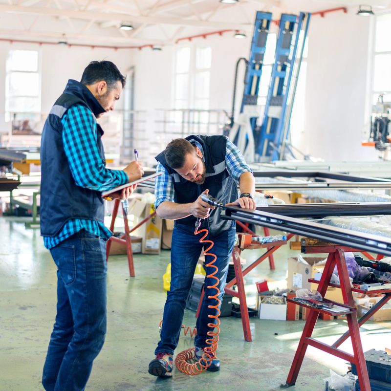 People at work. Industrial manufacture indoors