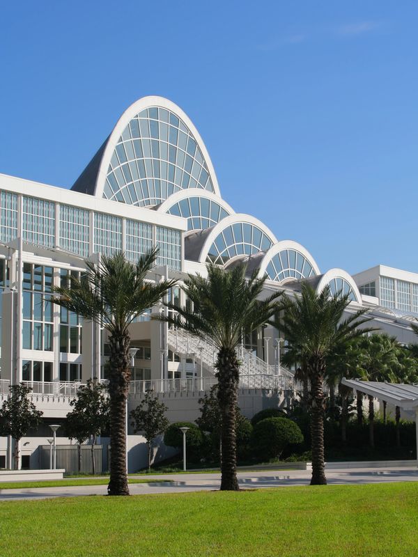 Orange County Convention Center exterior in Orlando, a major venue for trade shows and events.