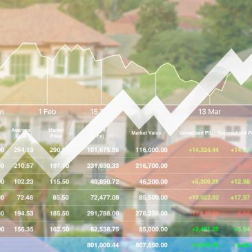 Graph and charts with a car and house background.