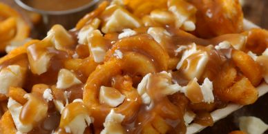 Curly fries topped with cheese curds and gravy.