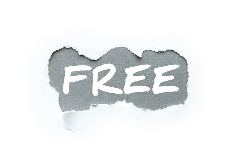 Sale, the word "free" in the break of white paper.