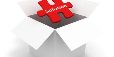 A red puzzle piece labeled 'Solution' emerging from a white box.