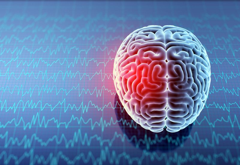 Headache area on brain X-ray, 3D illustration.