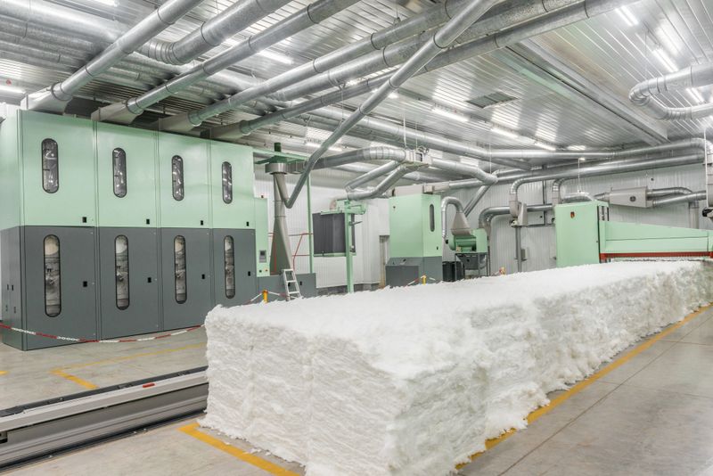 carding machine in spinning workshop. equipment and technologies at the textile factory