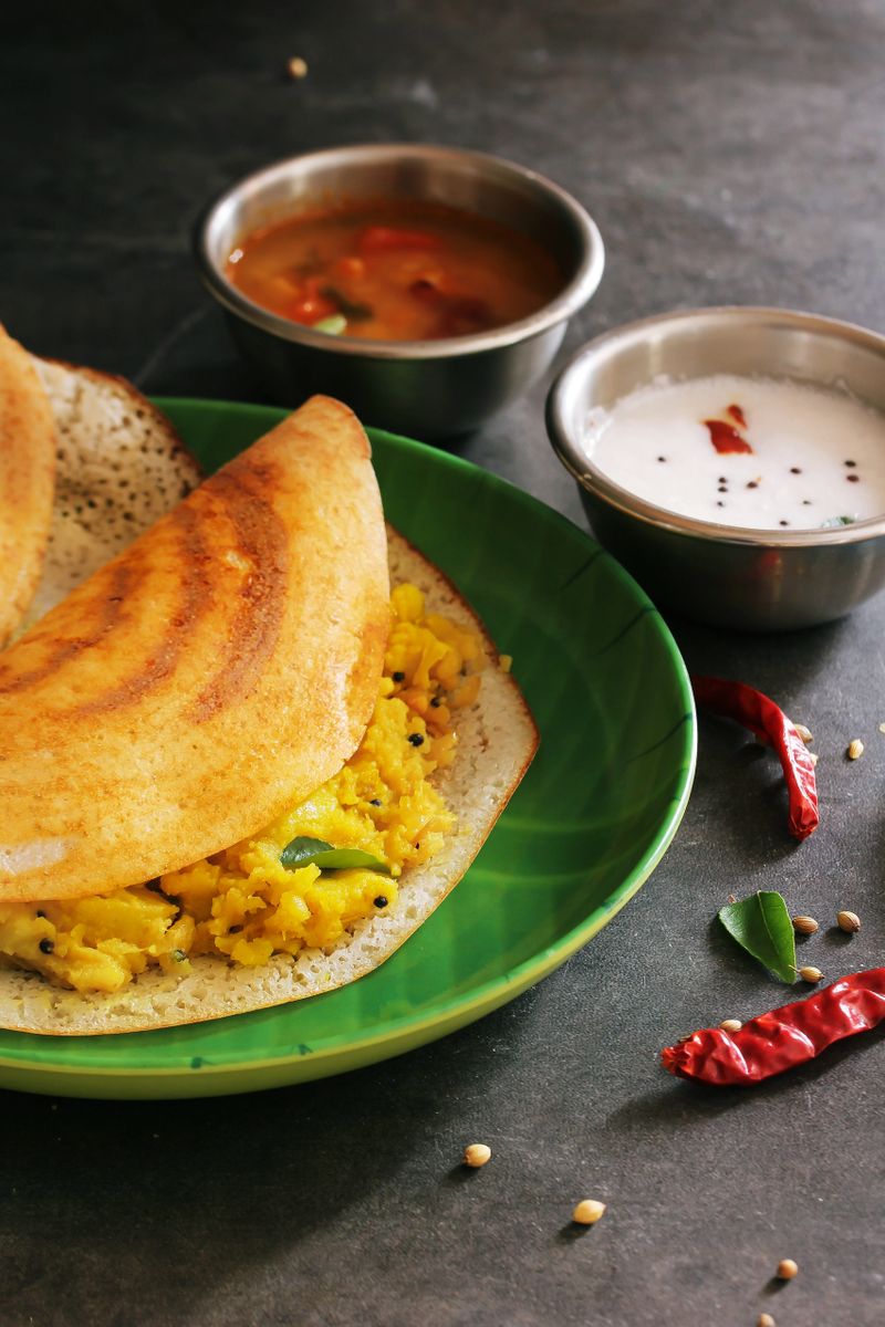 Masala Dosa / Indian breakfast Crepes with spicy potato filling