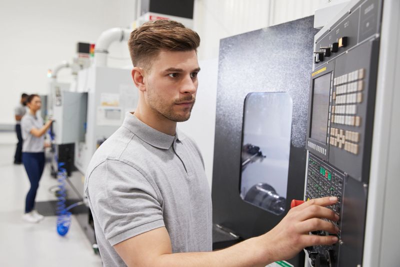 Male Engineer Operating CNC Machinery In Factory