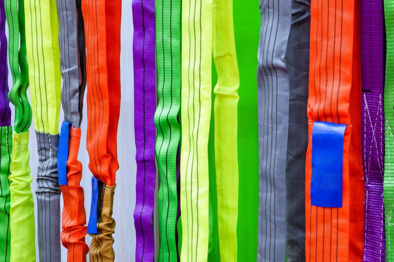 Multicolored of safety sling, Sling for industrial use during safety on industrial factory, construction and logistics.