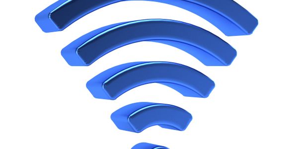 3D blue Wi-Fi signal icon on white background.