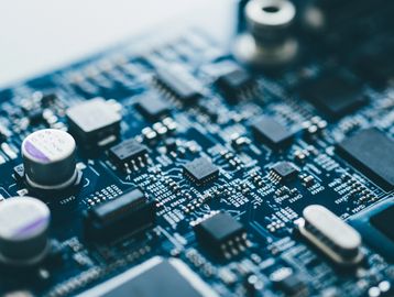 Close-up of a computer circuit board with electronic components.