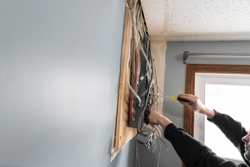 Electrician replacing the distribution board to upgrade a homes electrical panel.