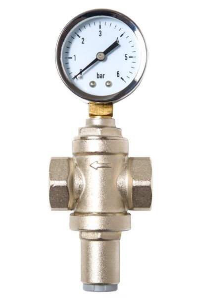 Pressure gauge attached to a valve.