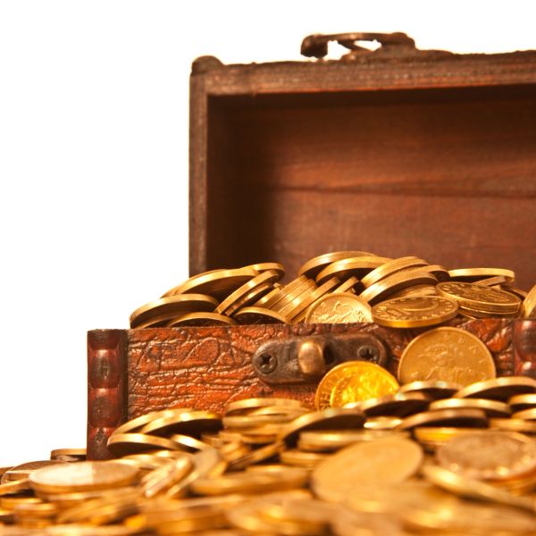 Open chest overflowing with gold coins.