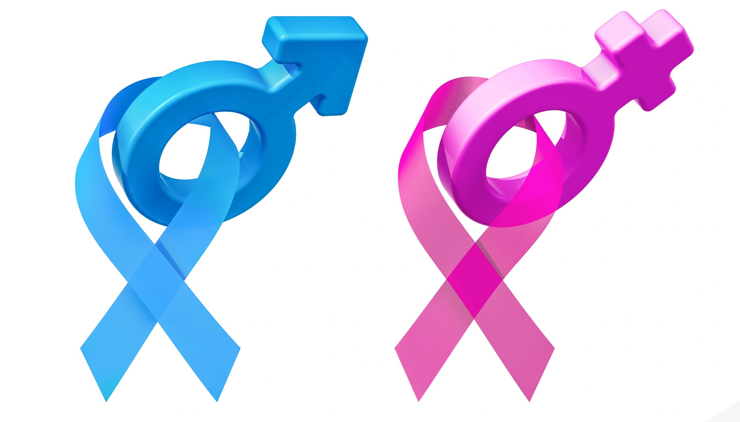 Blue male and pink female symbols with matching ribbons.