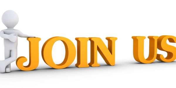 3D figure with large orange text saying 'JOIN US'.